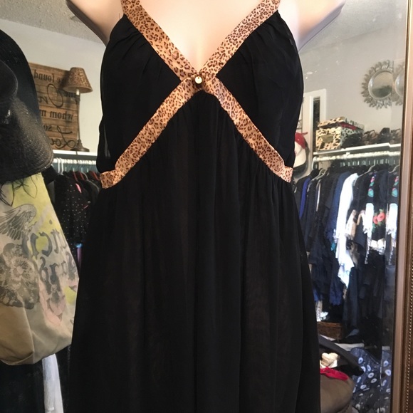 Victoria Secret black with leopard trim chemise L - Picture 2 of 6